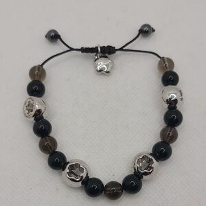 Divonu Handmade Black Onyx & Smoky quartz Semi Precious Shamballa Bracelet